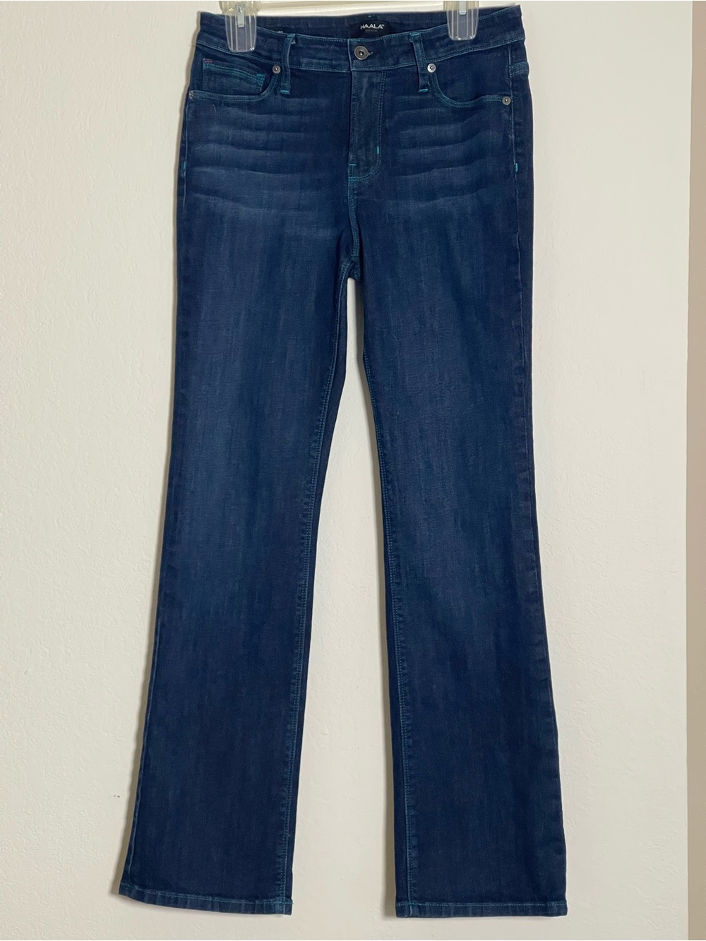 Haala Denim Westerly Straight Leg Jeans Deep Ocean Teal Stitch Size 30